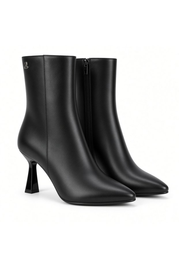 Kemal Aygün-Venüs Leather Women's Short Heeled Boots - Pointed Toe & Goblet Heel