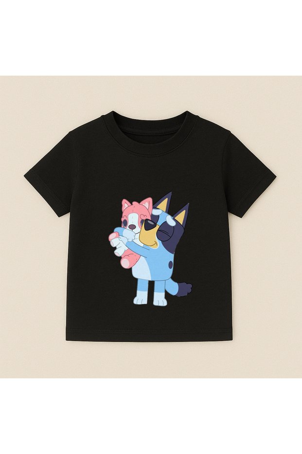 Bluey Floral Printed Kids T-Shirt 100% Cotton Black
