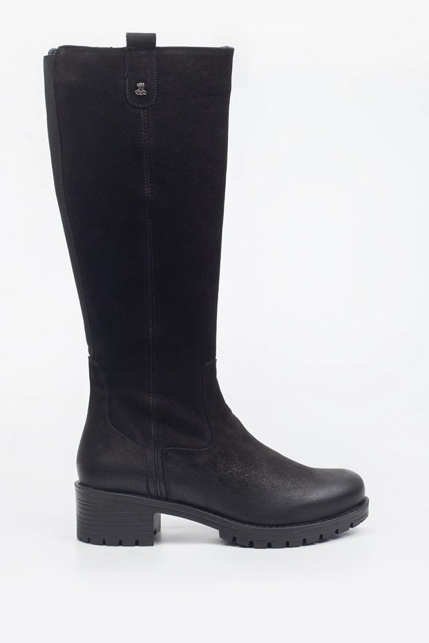Venüs Genuine Leather Thick Heeled Boots with Elastic Back