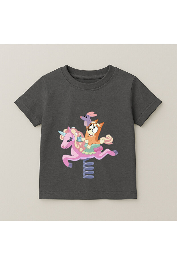 Bluey Springy Toy Printed Kids T-Shirt 100% Cotton Smoked