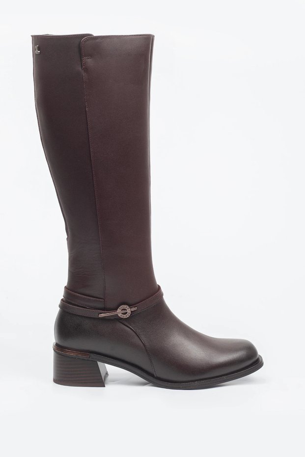 Venüs Genuine Leather Thick Heeled Boots with Elastic Back