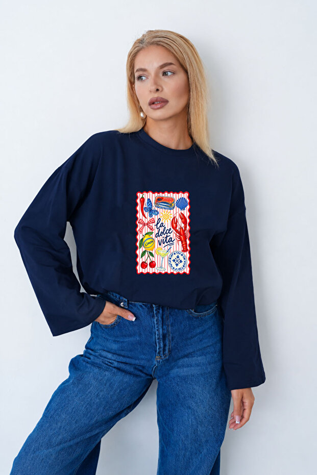 Women's Graphic Printed Wide-Sleeve Body Suit Suitable for Hijab