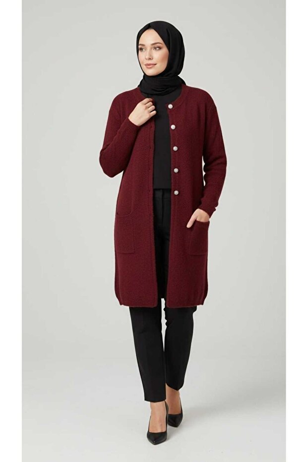 Women's Angora Cardigan with Buttoned Pockets for Middle-Aged and Older Women