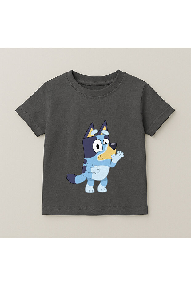 Bluey Waving Hand Printed Children's T-Shirt 100% Cotton Smoked