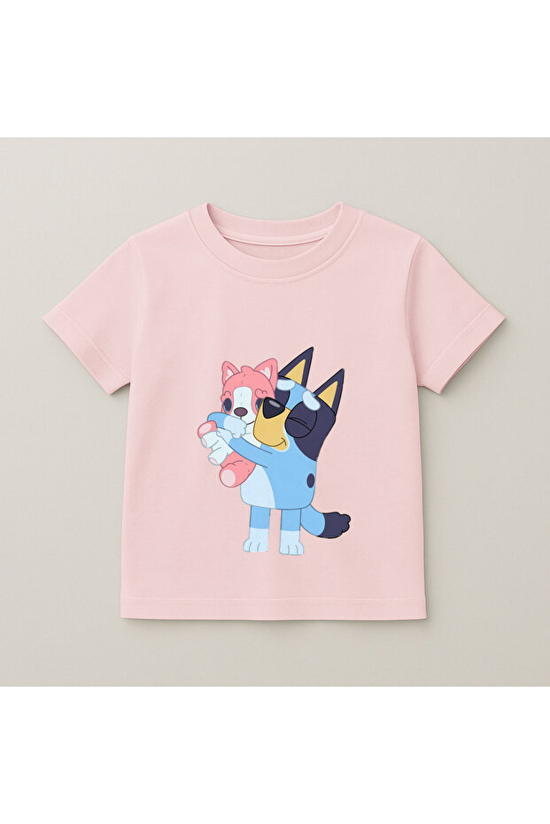 Bluey Floral Printed Kids T-Shirt 100% Cotton Pink
