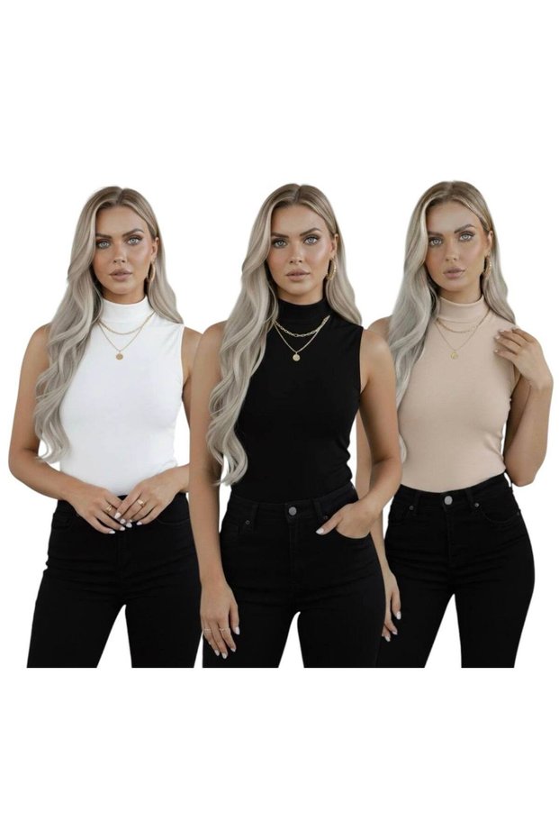 Women's 3-Piece Zero Sleeve Sleeveless Body High Neck Viscose Body