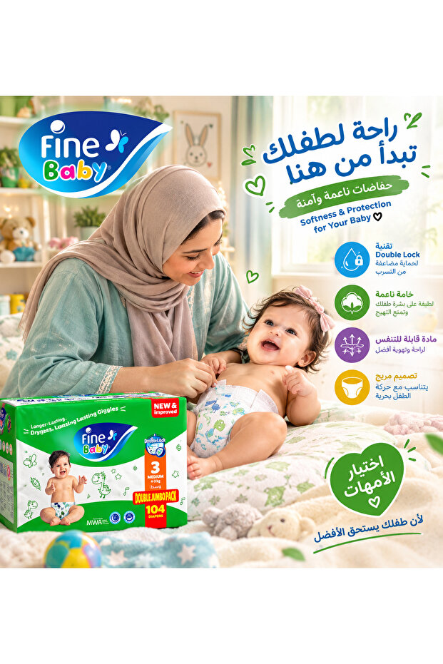 فاين بيبي مقاس (3) وسط جمبو بوكس -104 حفاضة