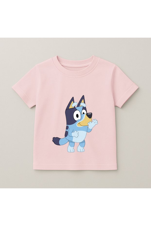 Bluey Hand-Waving Printed Kids T-Shirt 100% Cotton Pink