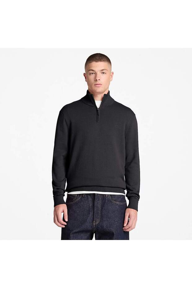 Williams River Cotton 1/4 Zip Sweater Men's Black Sweatshirt
