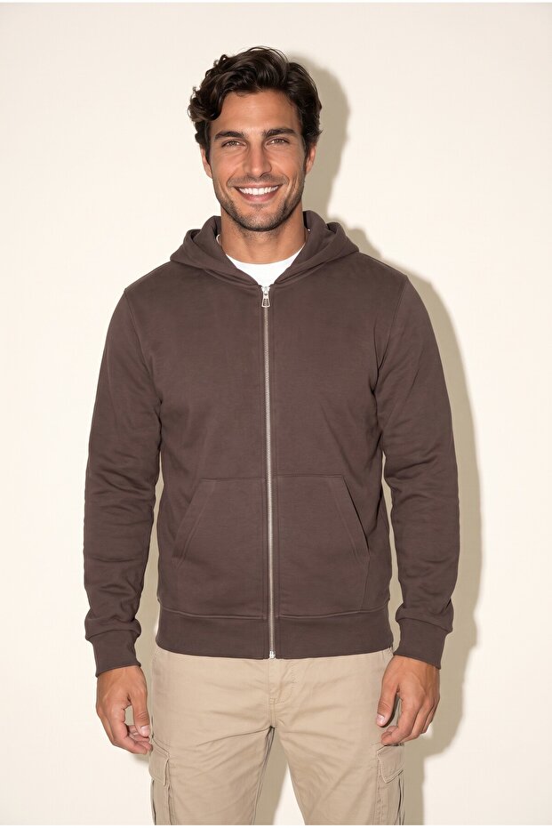 Men's Brown 6202 Hooded 3 Thread Sweatshirt