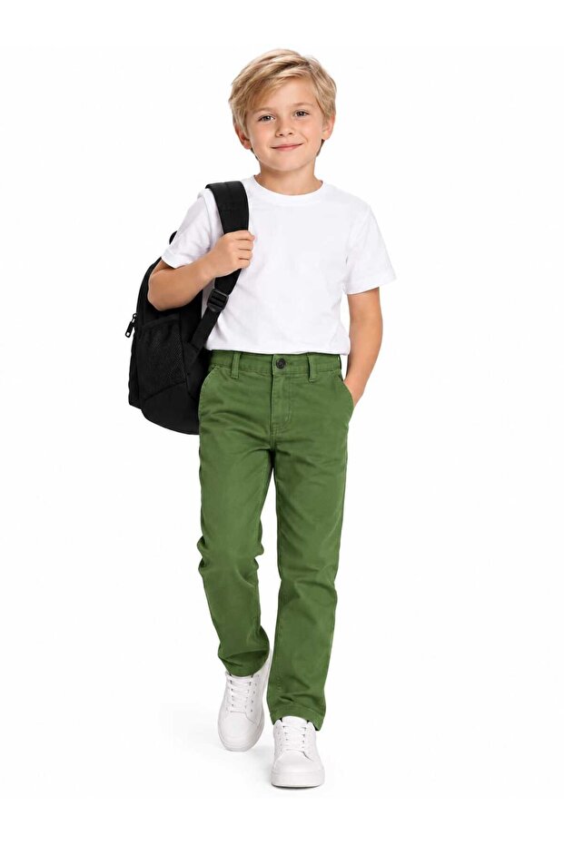 Boys' Canvas School Pants with Elastic Waist