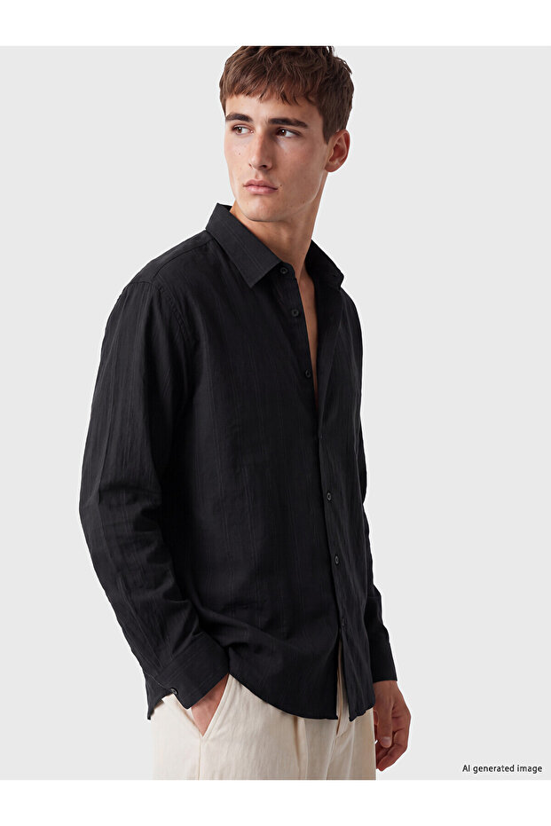 Lcw Vision Black Regular Fit Striped Men's Shirt