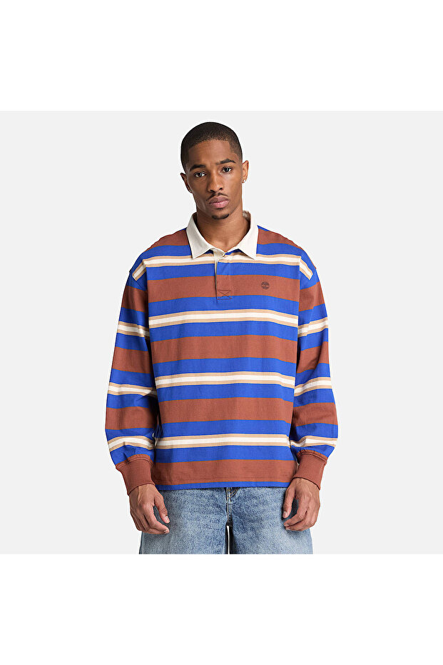 Ls Striped Rugby Polo Men's Brown Sweatshirt