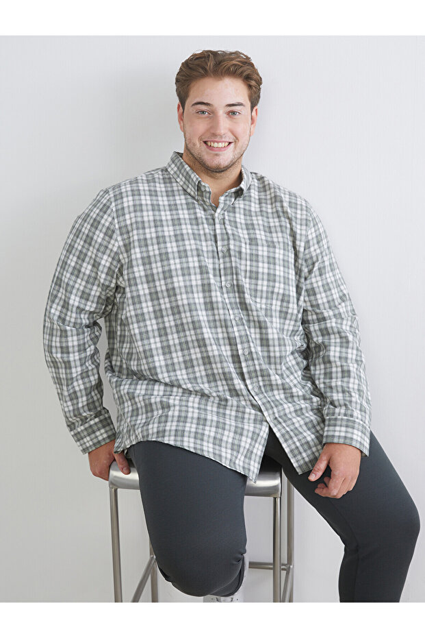 Ozmekan New Season Plus Size Regular Fit Long Sleeve Plaid Men's Shirt