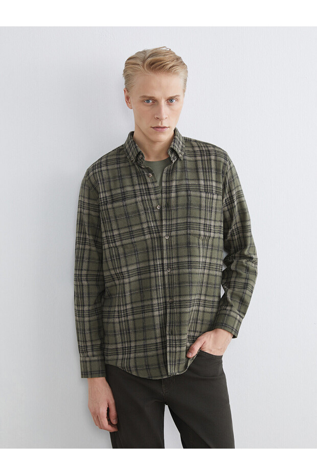 Ozmarka New Season Regular Fit Long Sleeve Plaid Men's Shirt