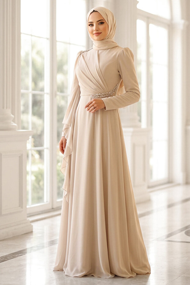 Perihan Evening Dress Beige Tbsahn284