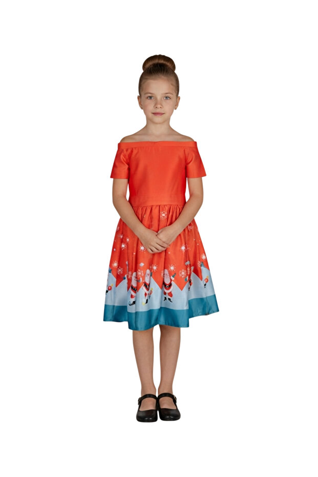 Christmas Santa Printed Red Dress for Girls