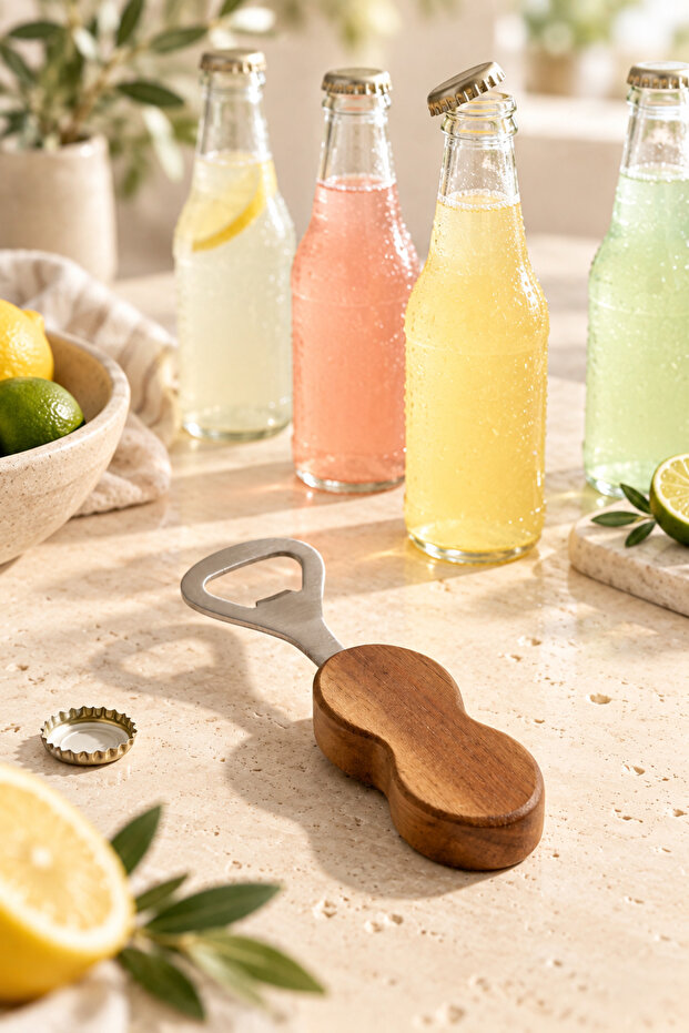 Bamboo Handle Bottle Opener – Ergonomic Cap Opener with Stainless Steel Tip
