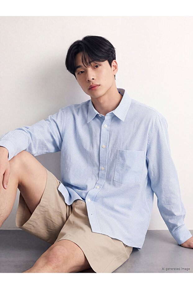 Blue Loose Fit Plaid Men's Shirt