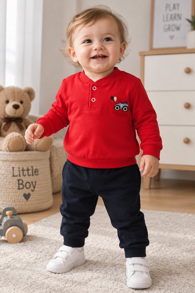 6-18 Months Baby 3-Piece Fabric Set – Long Sleeve Sweatshirt and Pants, Comfortable Fit, Stylish and Casual Baby Clothing Set