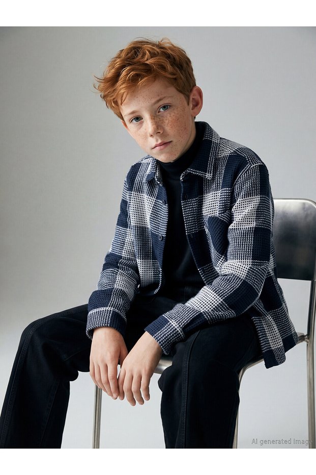 Lcw Kids Navy Blue Plaid Boys Lumberjack Shirt