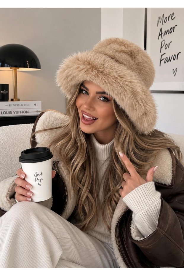 Women's Plush Furry Hat, Soft Warm Winter Bucket Hat, Faux Fur Trendy Winter Hat