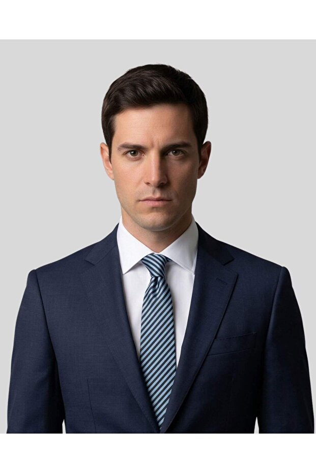 Blue Striped Thin Navy Blue Tie – 7 cm Wide