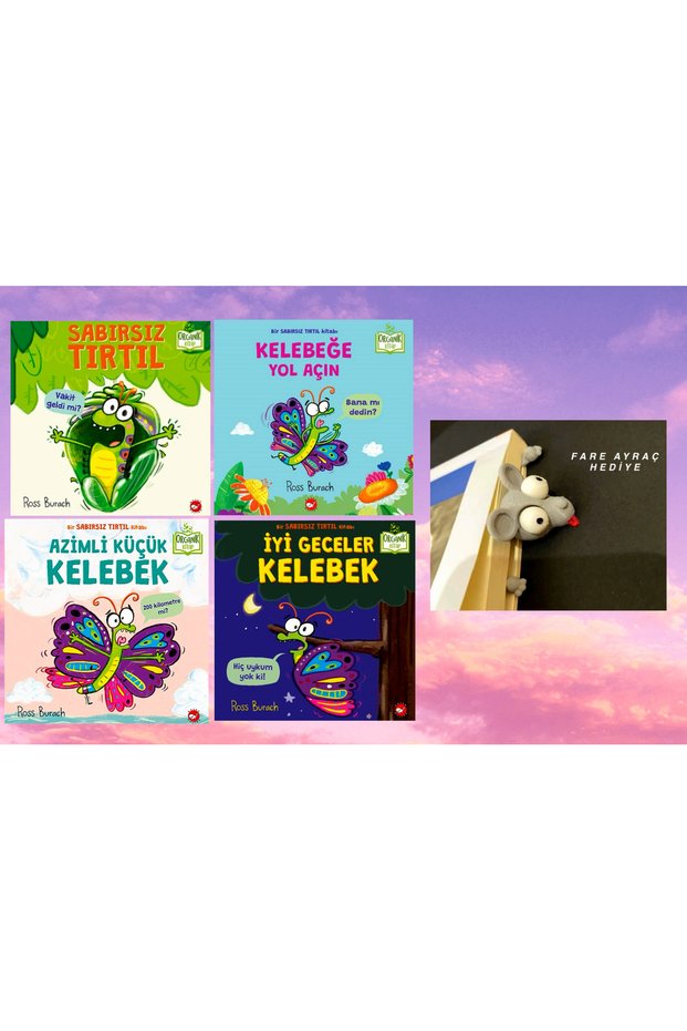 SABIRSIZ TIRTIL - AZİMLİ KÜÇÜK KELEBEK - KELEBEĞE YOL AÇIN - İYİ GECELER KELEBEK - Organic Book / Hardcover / Bookmark with the Figure of a Mouse Stuck in the Head Gift