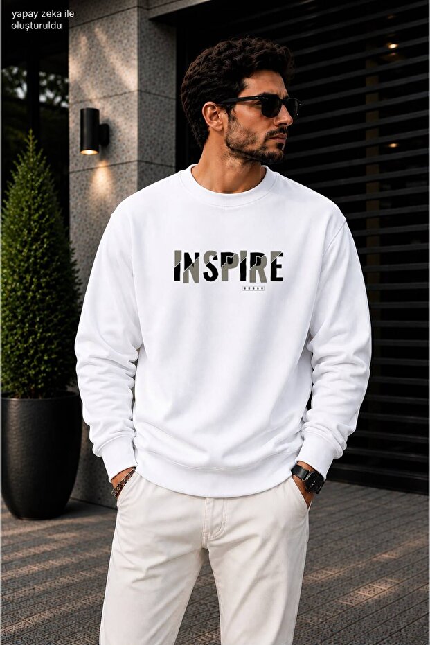 Men's Inspire Urban Printed and Texted Crew Neck Casual Regular Fit Sweatshirt