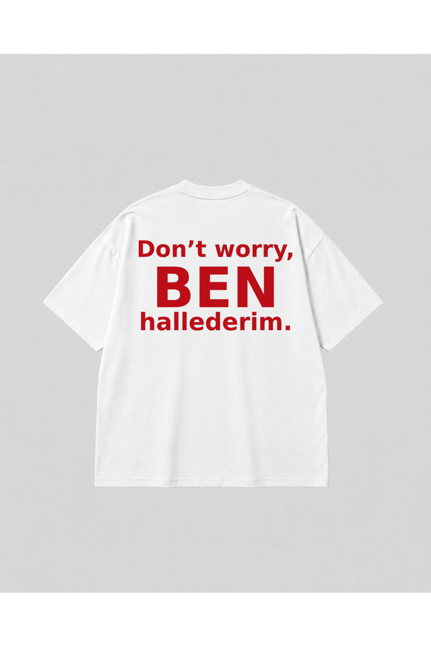 I'M Hallederim Written Back Print Oversize White Unisex Cotton T-Shirt