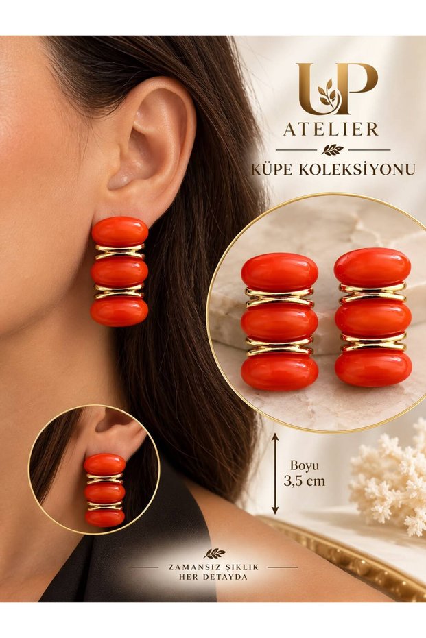 Gold Detailed 3 Stone Earrings 3.5cm