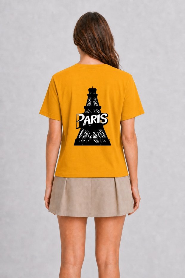 Paris Themed Modern Unisex T-Shirt - Back Print - Yellow
