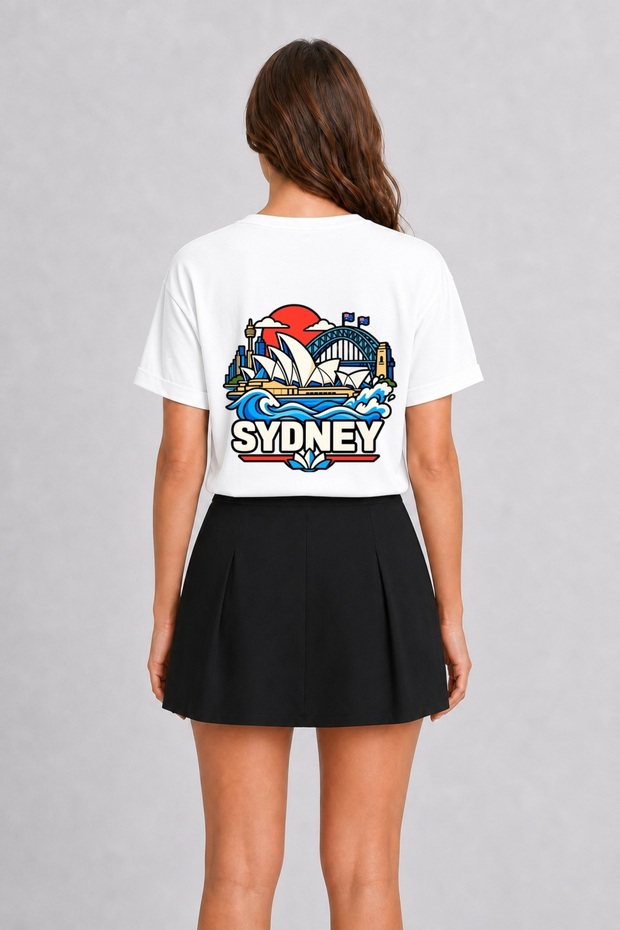 Sydney Minimalist Iconic Design T-Shirt - Back Print - White