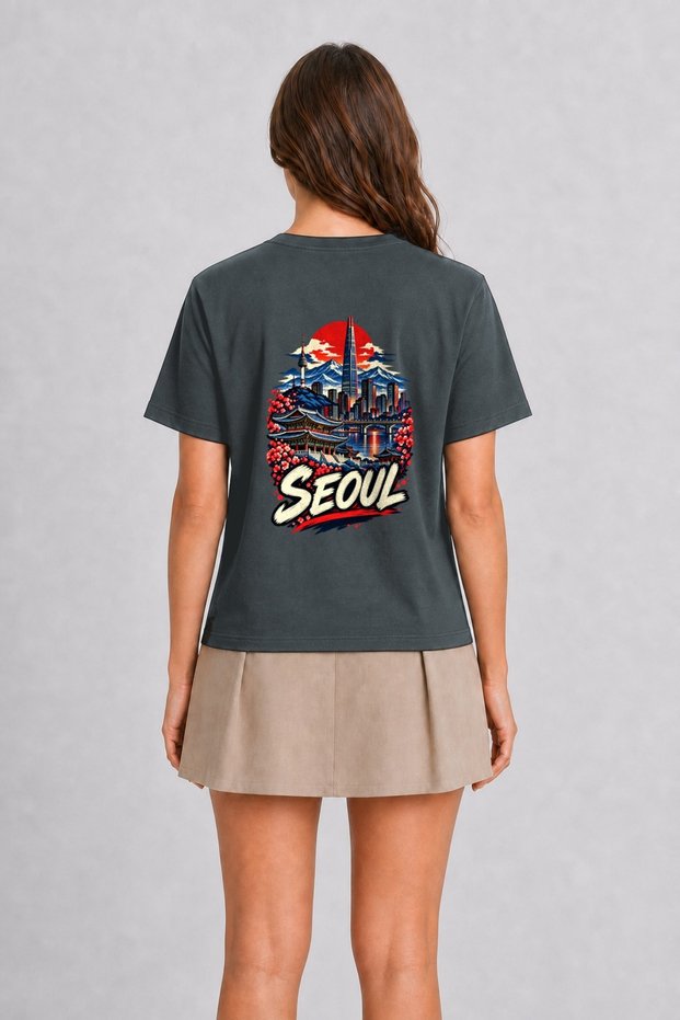 Seoul Printed Engraved T-Shirt - Back Printed - Smoked