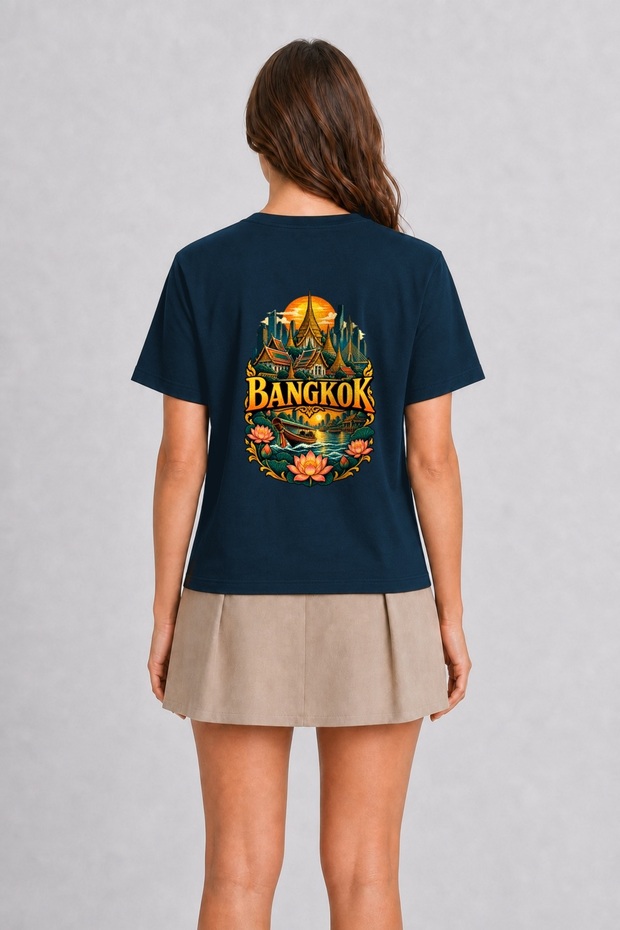 Bangkok City Themed Modern T-Shirt - Back Print - Navy Blue