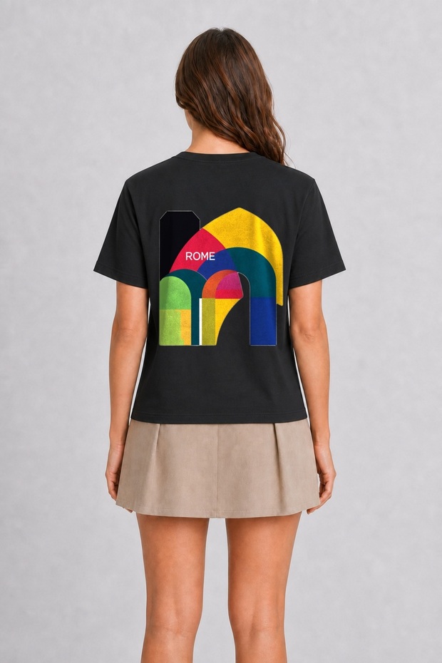 Rome Geometric Unisex T-Shirt - Back Print - Black