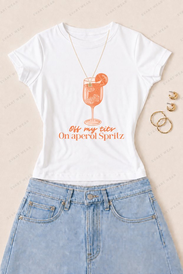 Women's Aperol Spritz Printed Cotton Lycra Slim Fit Body T-Shirt - White