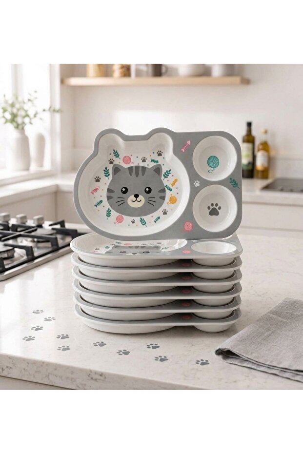 3-Piece Melamine Children's Dinner Plate Set - 3-Compartment Unbreakable Baby Feeding Tray (Blw Plate)