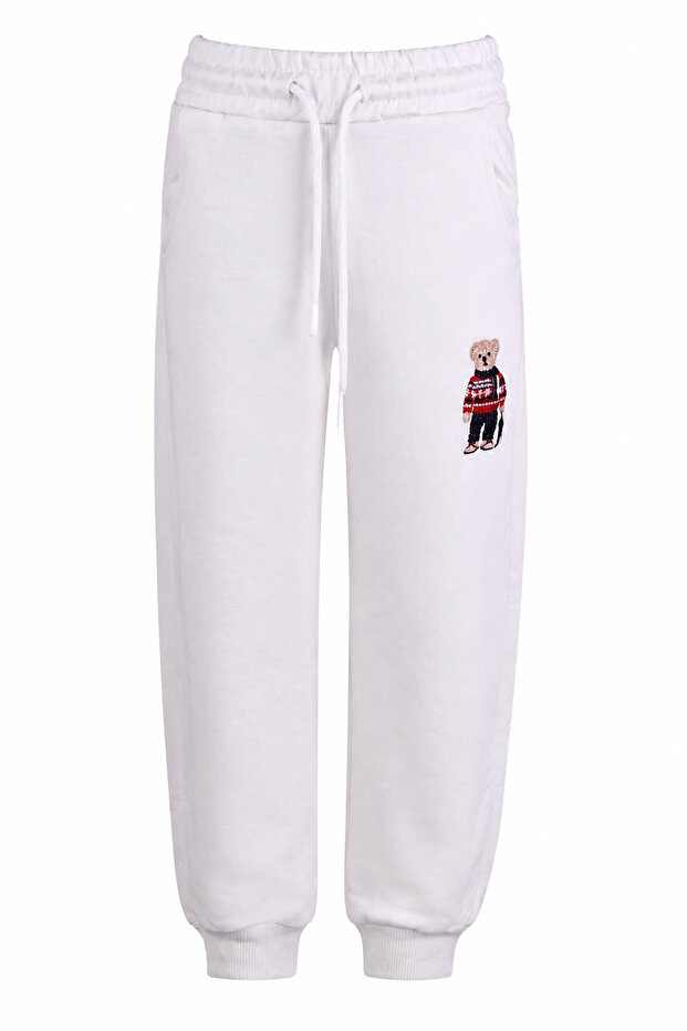 Bear Printed 2-Strap Ecru Boys' Sweatpants 8079