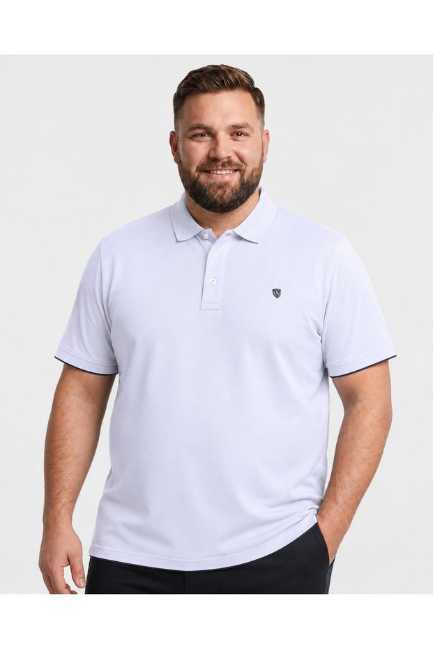 White Short Sleeve Polo Collar Men's Plus Size T-Shirt