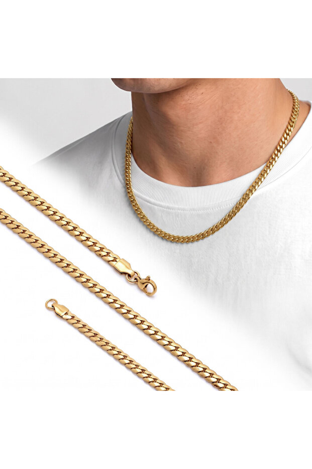 💎 Premium Shiny and Stylish Scratched Herringbone Men's Steel Necklace 5X2Mm 55cm 3183Eck039 - Gold Color