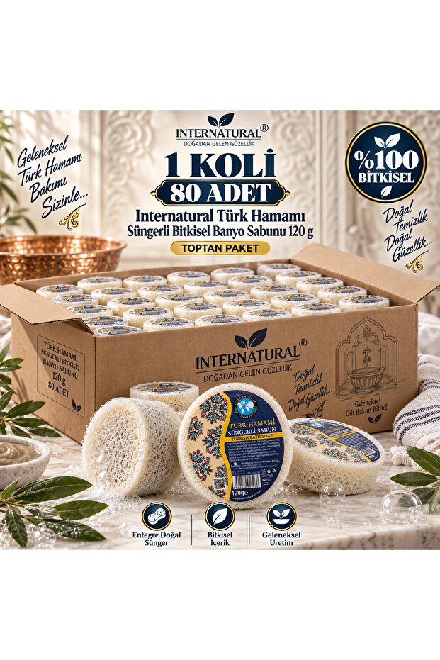 Internatural Turkish Bath Herbal Bath Soap with Sponge 80-Pack Box (80 X 120 g)