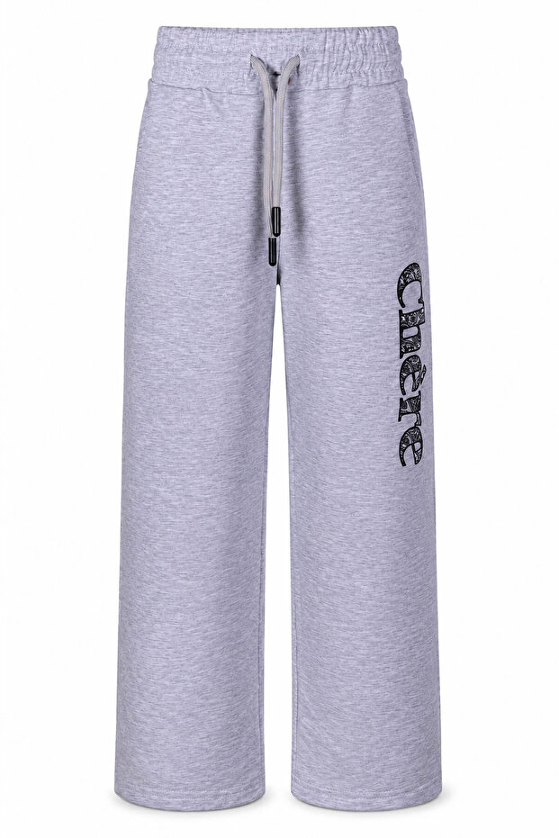Chere Print 2 Thread Gray Girls' Sweatpants 8072
