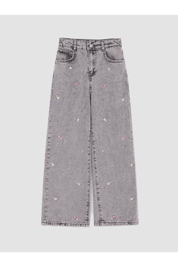 Alita City Lcw Kids Mixed Wideleg Embroidered Girls' Jean Pants with a Difference in Color