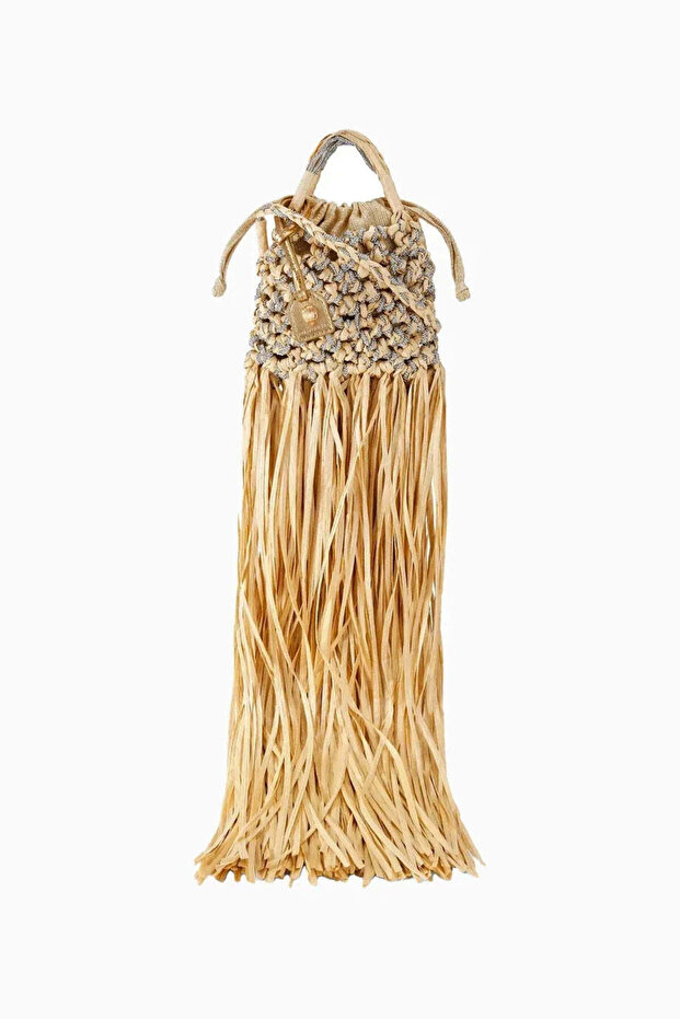 Mini Macramé Crystal Embroidered Original Design Women's Crossbody Bag - Beige