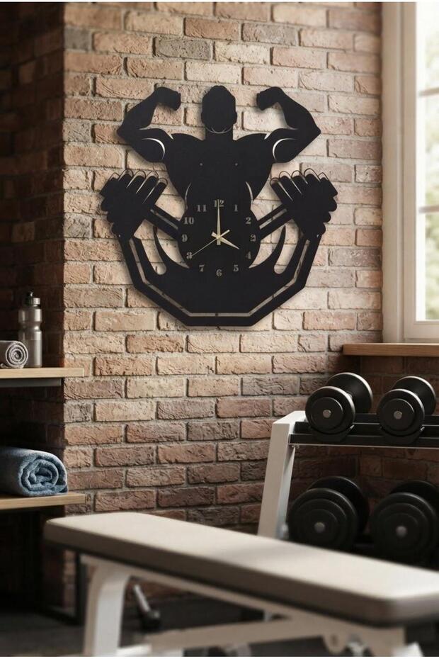 Muscle and Gym Themed Wooden Wall Clock, Fitness Gym Decor, 50X50 cm
