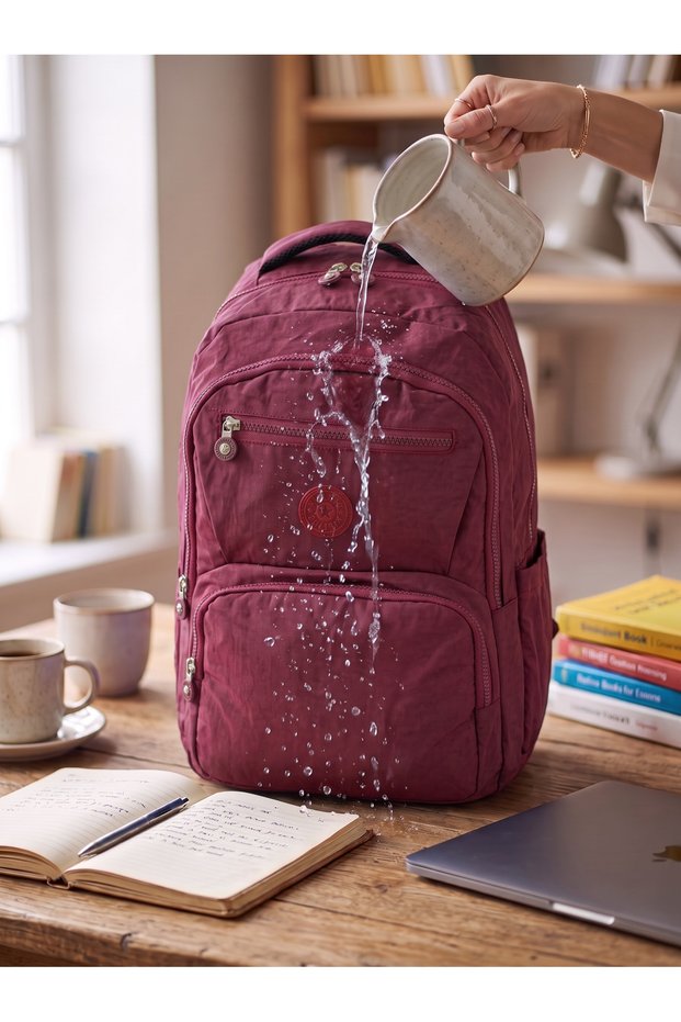 Unisex Waterproof Multi-Compartment Crinkle Middle School High School Backpack