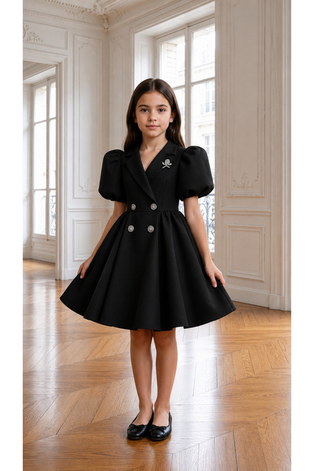 Special Design Umay Model Black Color Girl's Evening Dress with Stone Accessories