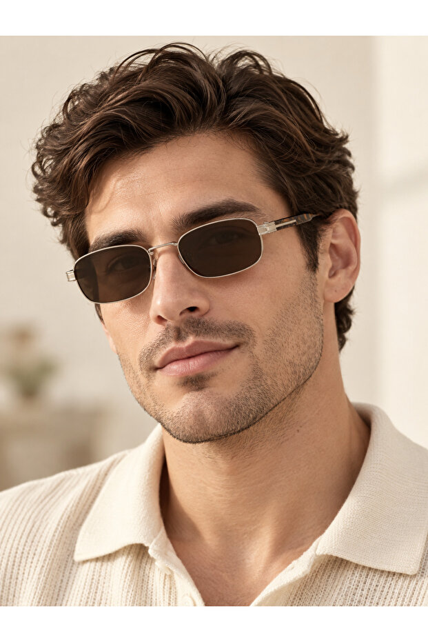 Larin Men's Square Rectangular Eşref Single Sunglasses, Uv400 Protection, Retro Vintage Design, Stylish Premium Eyewear