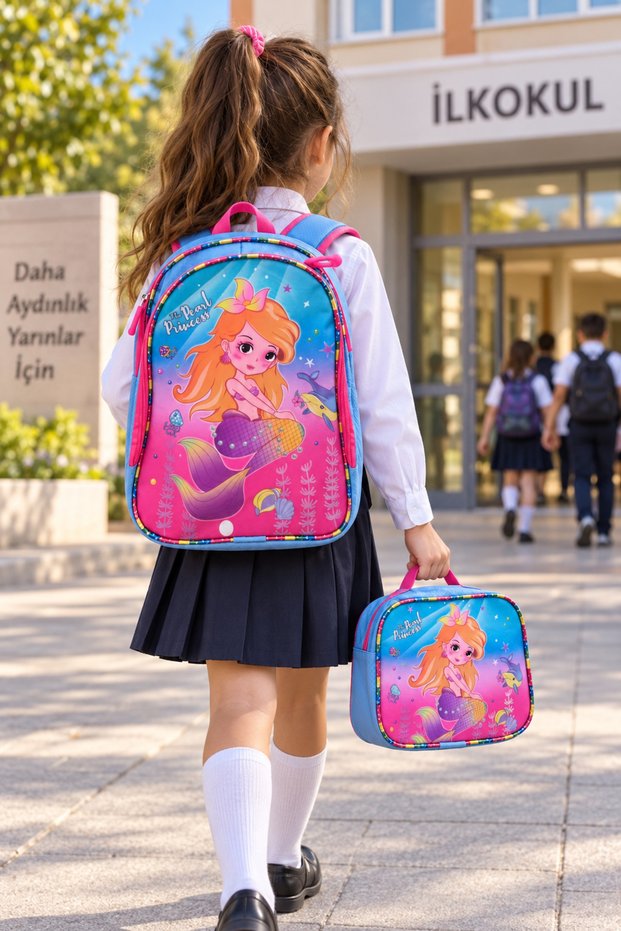 Mermaid Glitter Elementary School Bag Set of 2: School Backpack and Lunch Bag Set